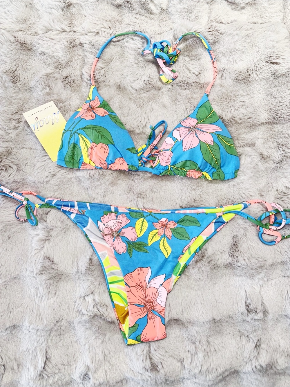 Maagi Blue Floral Tie-Side Bikini Set Size Medium